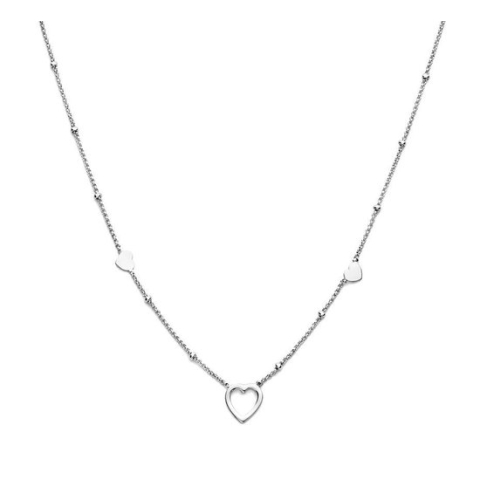 YO&NO - Ketting - Zilver - Jasseron - Hartjes - 2mm - 39cm - Sieraden vrouw - Gerhodineerd - Zilver 925