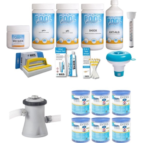 WAYS - Zwembad Onderhoud - Pakket Small Deluxe & Filterpomp 1250 L/u & 6 Filters Type H