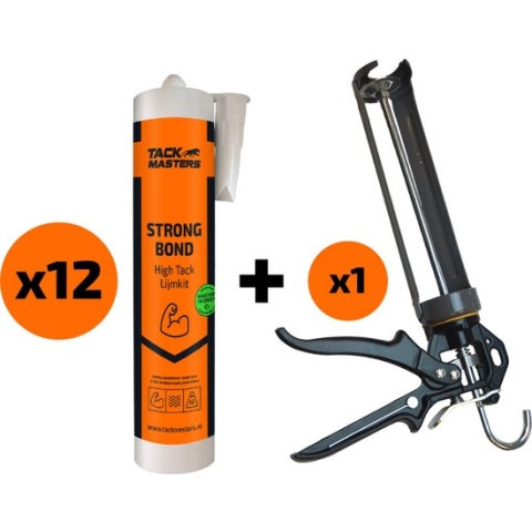 Tackmasters - High-Tack Combideal - 12x High-Tack WIT + Kitpistool - 12x Koker 290ml - High-Tack - Strongbond - Lijmkit - Lijm - Kit - Montagekit - Plintenkit - Lijmen en Kitten - Kitspuit - Kitpistool