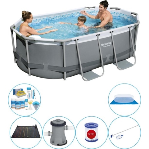 Power Steel Ovaal 305x200x84 cm - 7-delig - Zwembad Met Accessoires