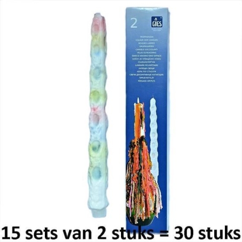15 doosjes druipkaarsen set van 2 stuks Multi colour 300/28 (1 uur)