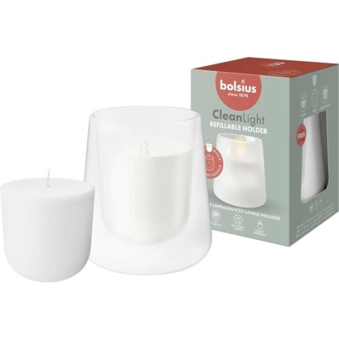 4 stuks Bolsius cleanlight transparant glas 115/55 met vulling (20 uur) Geurloze vulling