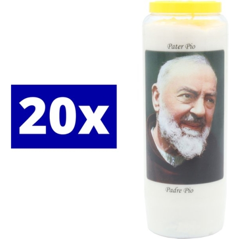 Noveenkaars Pater Pio 20 stuks - 9-dagenbrander - Met Nederlandse EN Franse tekst!