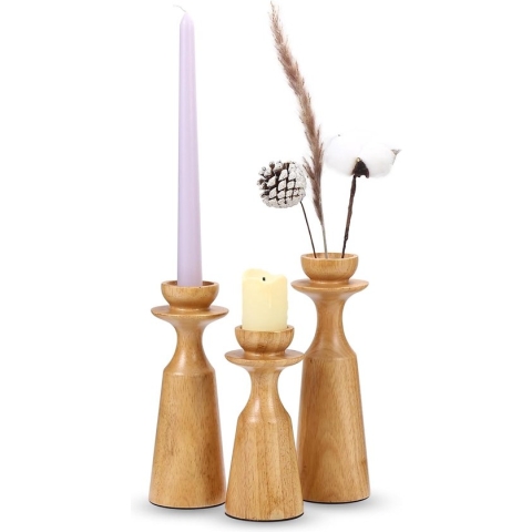 Kandelaars 3 stuks - houten decoratieve woonkamer kandelaars - boho vintage - vensterbank decoratie (kaarsen niet inbegrepen)