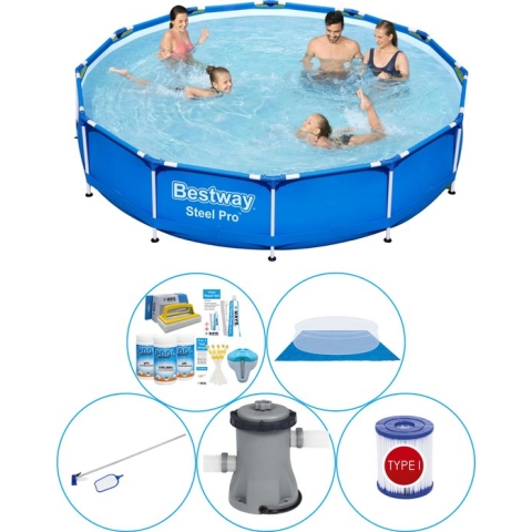 Steel Pro Rond 366x76 cm - 6-delig - Zwembad Pakket