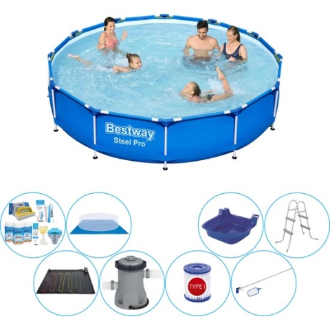 Steel Pro Rond 366x76 cm - 9-delig - Slimme Zwembad Deal