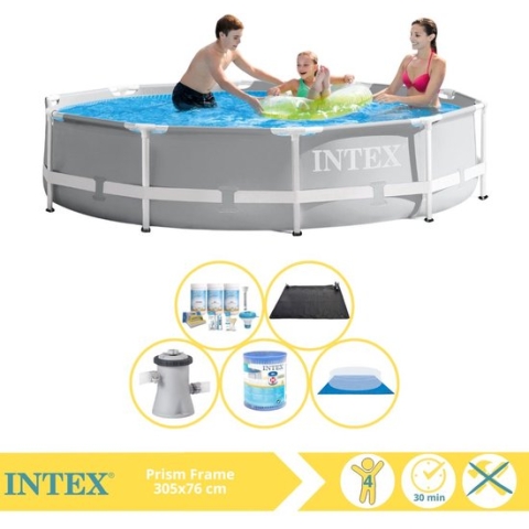 Intex Prism Frame Zwembad - Opzetzwembad - 366x76 cm - Inclusief Onderhoudspakket, Filter, Grondzeil en Solar Mat