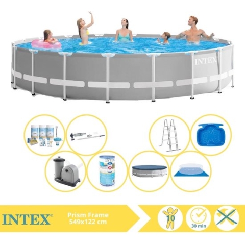 Intex Prism Frame Zwembad - Opzetzwembad - 549x122 cm - Inclusief Onderhoudspakket, Filter, Stofzuiger en Voetenbad