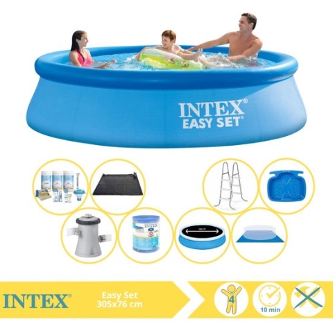 Intex Easy Set Zwembad - Opblaaszwembad - 305x76 cm - Inclusief Solarzeil Pro, Onderhoudspakket, Filter, Grondzeil, Solar Mat, Trap en Voetenbad