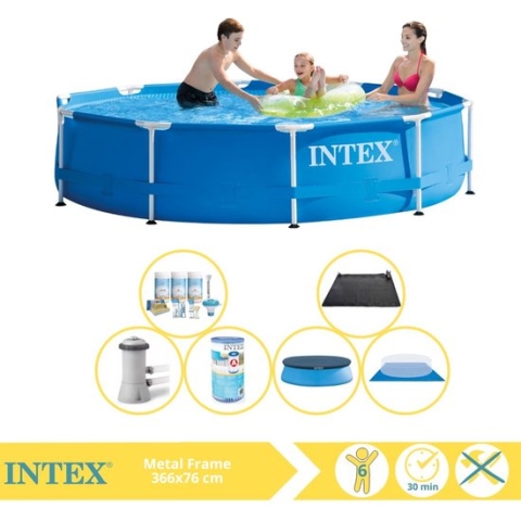 Intex Metal Frame Zwembad - Opzetzwembad - 366x76 cm - Inclusief Afdekzeil, Onderhoudspakket, Filter, Grondzeil en Solar Mat