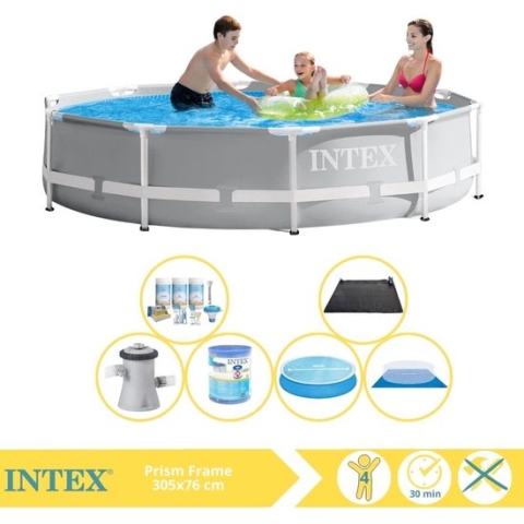 Intex Prism Frame Zwembad - Opzetzwembad - 305x76 cm - Inclusief Solarzeil, Onderhoudspakket, Filter, Grondzeil en Solar Mat