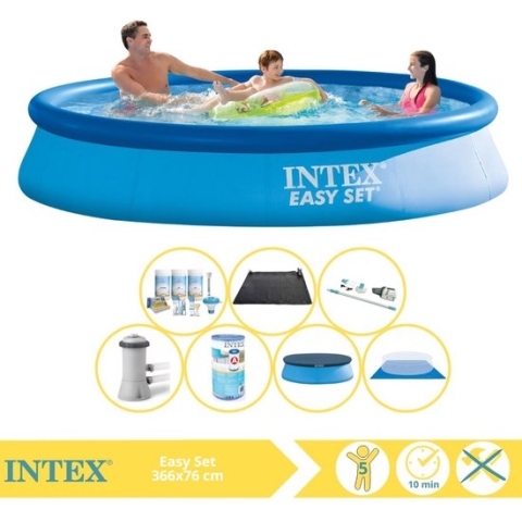 Intex Easy Set Zwembad - Opblaaszwembad - 366x76 cm - Inclusief Afdekzeil, Onderhoudspakket, Filter, Grondzeil, Stofzuiger en Solar Mat