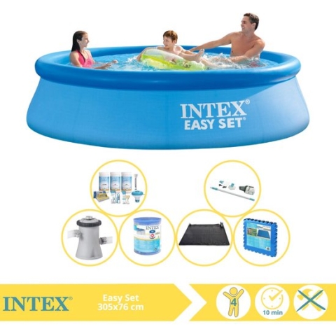 Intex Easy Set Zwembad - Opblaaszwembad - 305x76 cm - Inclusief Onderhoudspakket, Filter, Stofzuiger, Solar Mat en Zwembadtegels