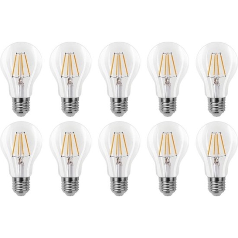 Gloeilamp E27 3-staps-dimbaar (20/50/100%) - 10 stuks | A60 LED 6W=60W halogeen verlichting | helder glas - warmwit filament 2700K - dimmen zonder dimmer
