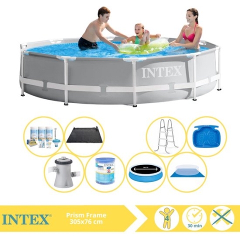 Intex Prism Frame Zwembad - Opzetzwembad - 366x76 cm - Inclusief Solarzeil Pro, Onderhoudspakket, Filter, Grondzeil, Solar Mat, Trap en Voetenbad
