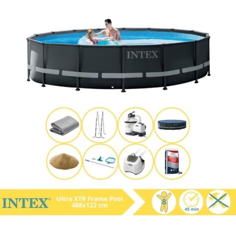 Intex Ultra XTR Frame Zwembad - Opzetzwembad - 488x122 cm - Inclusief Filterzand, Onderhoudsset, Zoutsysteem en Zout