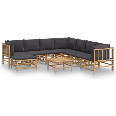 vidaXL-9-delige-Loungeset-met-kussens-bamboe-donkergrijs