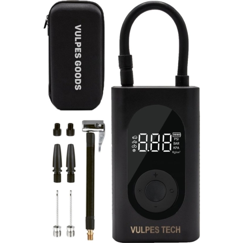 Vulpes Goods® Tech - Compressor Bandenpomp - Luchtcompressor Oplaadbaar & Draagbaar - Elektrische Draagbare Fietspomp - Ballenpomp - Fiets tot Auto - 7 opzetstukken, Zaklamp & Powerbankfunctie - Fast Inflator - 6400 MAH - met Reiskoffer- PRO
