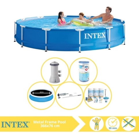 Intex Metal Frame Zwembad - Opzetzwembad - 366x76 cm - Inclusief Solarzeil Pro, Onderhoudspakket, Filter en Stofzuiger