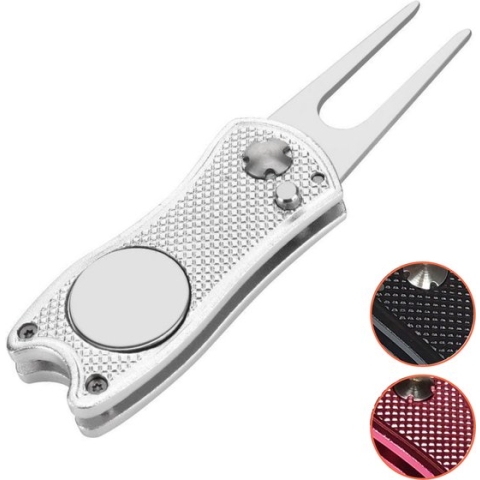 Golftrends Golf Pitchfork - Golf Accessoires - Metaal + Marker - ZILVER