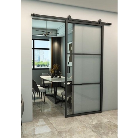 Barnwoodweb Doe het zelf Staallook schuifdeur 100 x 215 - Aluminium Loftdeur met helder glas - Barnwoodweb Doe het zelf staallook schuifdeur compleet met railsysteem - BxH 100x215 - Staallook binnendeur 100x 215 - Loftdeur incl. systeem - Loftdeur