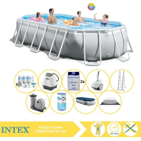 Intex Prism Frame Zwembad - Opzetzwembad - 503x274x122 cm - Inclusief Filter, Zwembad Stofzuiger, Zoutsysteem en Zout