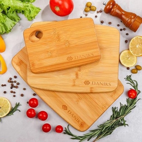 Snijplank Set van 3 | 28x22x1.8 cm | Antibacteriële Houten Snijplank | Keukenplank