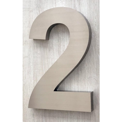 Huisnummer 2 RVS 3D Groot XXL - Hoogte 40 cm - Dikte 3 cm - Type 3D/40/RVS Arial.
