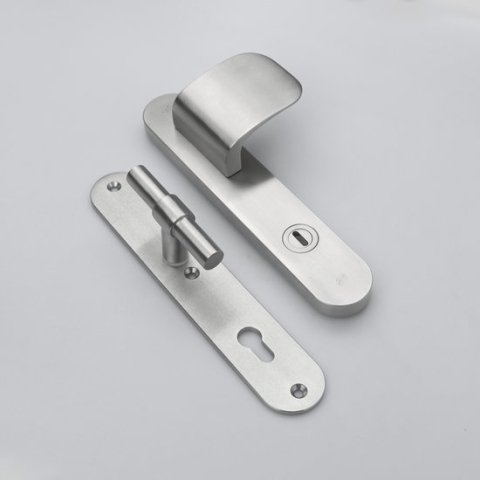 MASSIEF RVS Tzunali Deurbeslag. Model MINHO SKG*** BREED T=15/5 VKTB (kerntrek) PC92  BUITEN GREEP AVEIRO; BINNEN KRUK AMSTERDAM