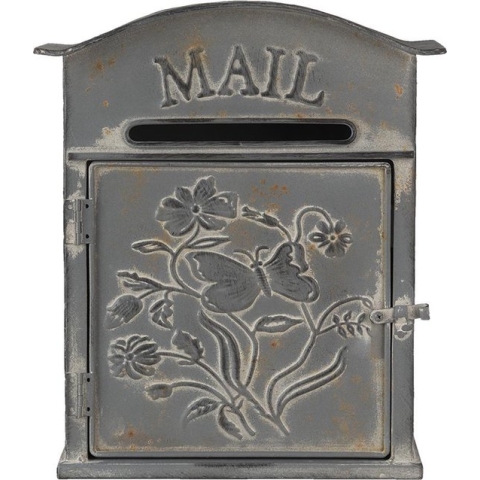 Clayre & Eef Brievenbus 26x10x31 cm Grijs Metaal Rechthoek Mail Wandbrievenbus