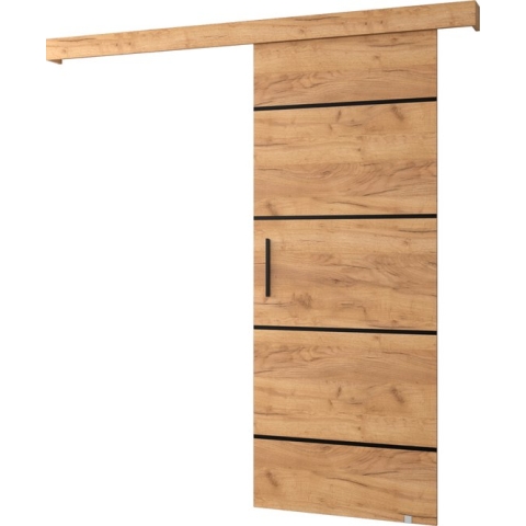 InspireMe - Schuifdeursysteem met rail - 90x204cm - AGRA IV - Gouden Eik + Gouden Eik frame + Zwart Handvat met Soft-Close system