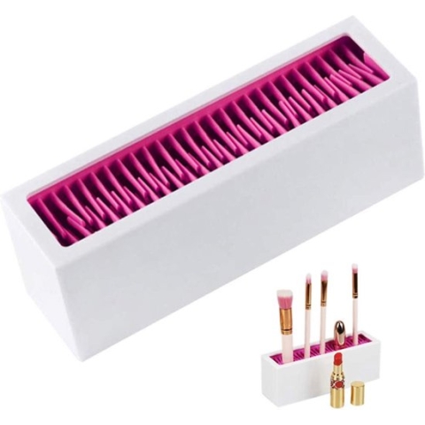 siliconen, nieuwigheid elke richting, lippenstift/oog/nagellak, organizer, multifunctionele cosmetica-houder, droogrek, 18,5 cm (wit + rozenrood)