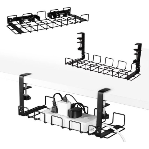 Kabelgoot voor bureau, 40 cm, 2 stuks, stabiele tafelkabelhouder voor kabelordening, metalen kabelkuip onder bureau voor bureau, kantoor en keuken (zwart)