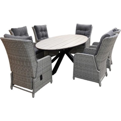 7-delige tuinset | 6 Dublin verstelbare stoelen (MG) | 220cm ovale Cyprus tuintafel (Wood)