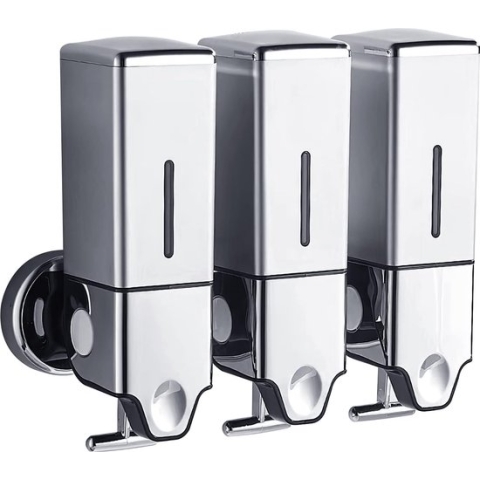 Zeepdispenser Wandmontage, Drievoudige 500ml Douchegel Dispenser Shampoo en Conditioner Dispenser Hervulbare Pompflessen voor Badkamer, Hotel