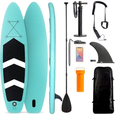 Zonovi SUP board - Max. 150KG - Opblaasbaar Paddle Board - Complete Set - Stand Up Paddle Boards - 320X80cm - Turquoise/Zwart