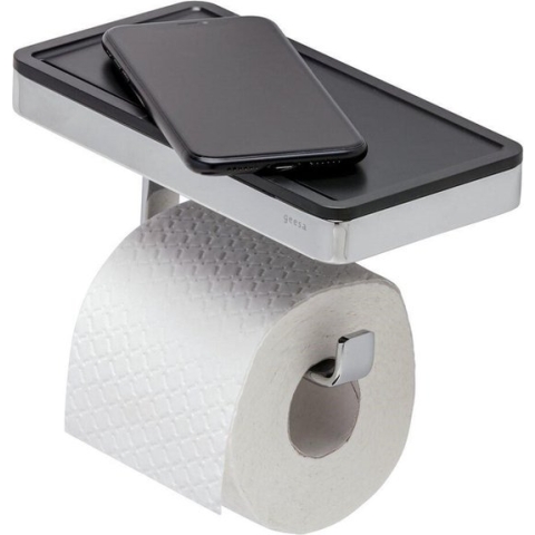 Geesa Frame Toiletrolhouder met planchet Zwart / Chroom