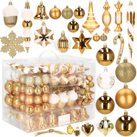 Springos Kerstballen | Kerstversiering | Onbreekbaar | 153 Stuks | Goud/Wit