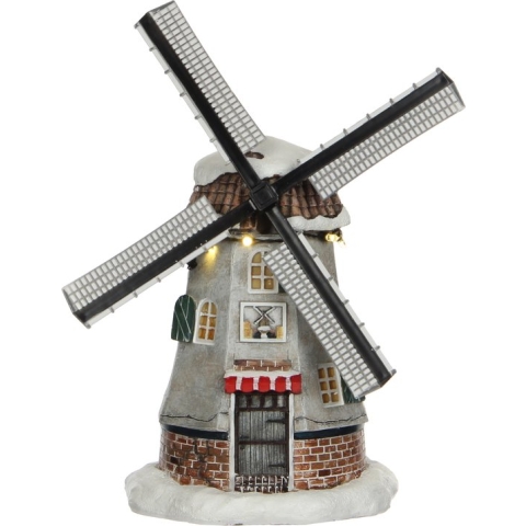 LuVille Kerstdorp Miniatuur Hollandse Molen - L15,5 x B13 x H22,5 cm
