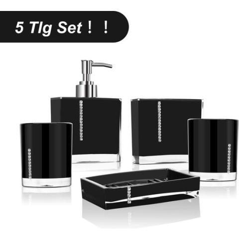 Ejoyous Badkameraccessoireset, 5-delige badkamerset, zeepdispenserset met zeepdispenser, tandenborstelbeker, zeepbakje, tandenborstelhouder, badkamermeubelset