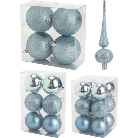 Kerstversiering set kerstballen met piek in het ijsblauw 6 - 8 - 10 cm pakket - 40x stuks - mat/glans/glitter mix