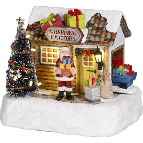 LuVille Kerstdorp Miniatuur Inpakfabriek - L16,5 x B13 x H14 cm