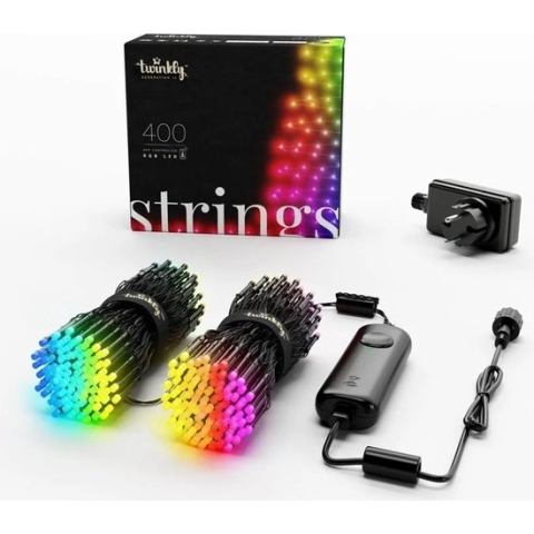 Twinkly Strings Lichtsnoer - 40M - LED - 400LED RGB - Dimbaar - Binnen & Buiten - Bluetooth of Wifi - Werkt met Homekit, Homey, Google Home en Razer Chroma - Zwart
