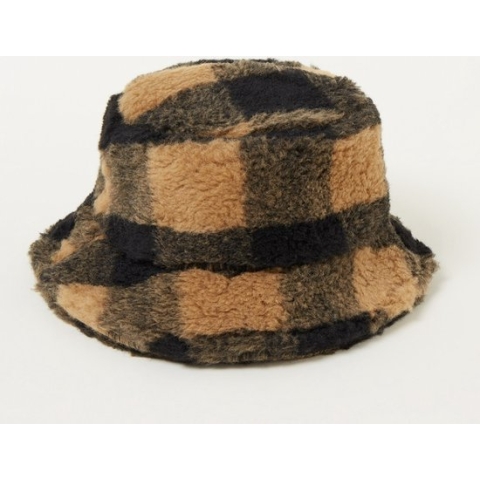 Stand Studio - Wera Bucket Hat -  Wolblend met ruitdessin - Bruin/ Zwart  Maat M