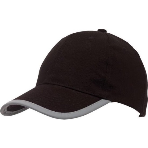 Zwarte baseballcap 5-panel voor volwassenen met reflecterende rand