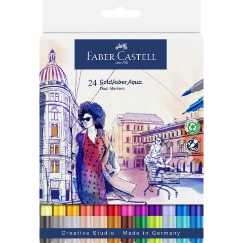 Faber-Castell - Duo aquarelmarker Goldfaber - etui 24 stuks - brush / 0,4mm - FC-164624