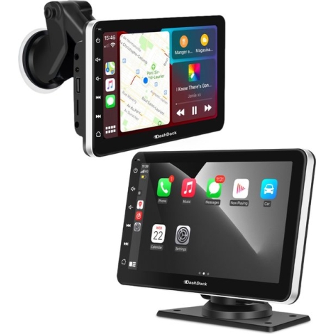 DashDock Display - Apple Carplay - Android Auto - Navigatiesysteem Auto - Draadloos - Raam en Dashboardbevestiging - Inclusief HD Achteruitrijcamera - 7.5 Inch