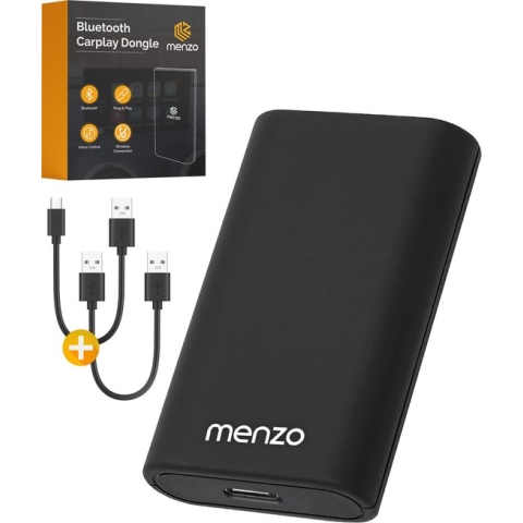 Menzo Dongle - 2023 Model - Geschikt voor Apple CarPlay (Draadloos) - Draadloze Ontvanger - Bluetooth 5.0 - Zwart