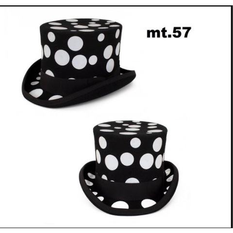 Hoge hoed wolvilt zwart met witte bollen maat 57 - KIDS - carnaval zwart wit optocht thema feest black and white