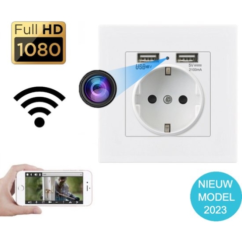 Verborgen Spy Camera Stopcontact - Wifi met App - USB Oplader - Spionage Camera - Beveiligingscamera FULL HD 1080P - Incl. 64GB Micro SD kaart - Nachtzicht - Bewegingssensor